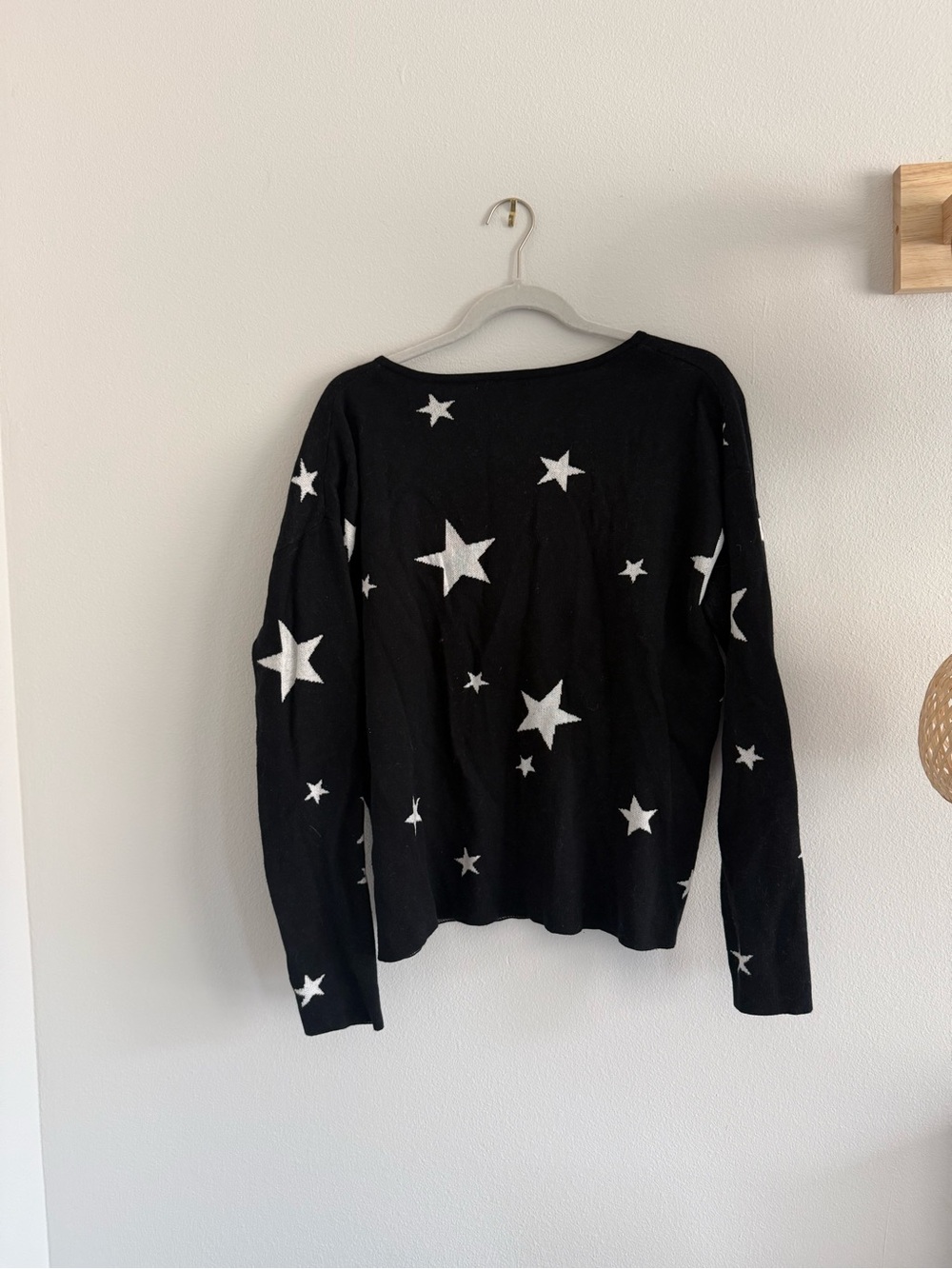 Nordstrom Black V-Neck Sweater with White Star Print - Picture 4 of 4